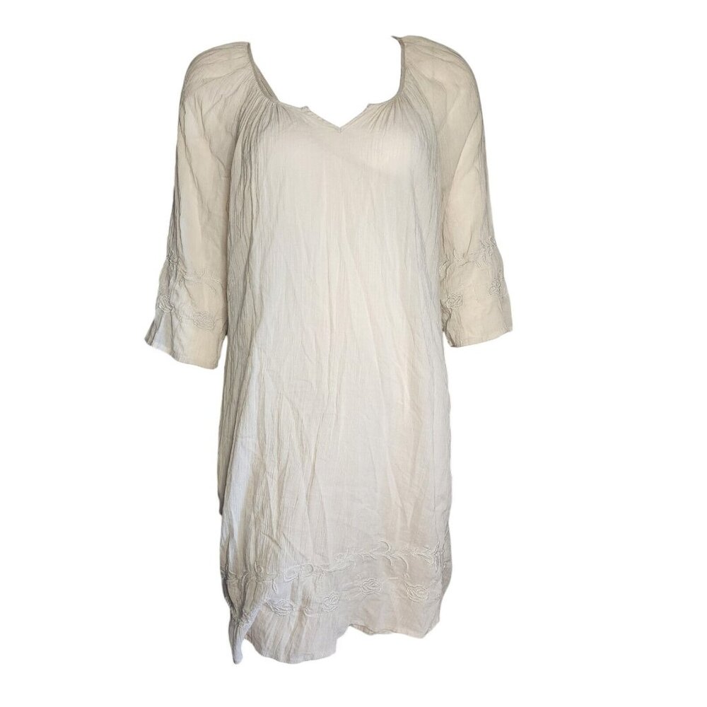 MERONA Solid‎ All Off White Embroidered Lined Pullover Dress Womens Size L Large
